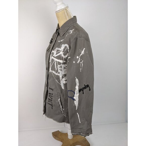 Zara Basic Outerwear Button Down Painted Patches Graffiti Jacket Size Small - Picture 4 of 10